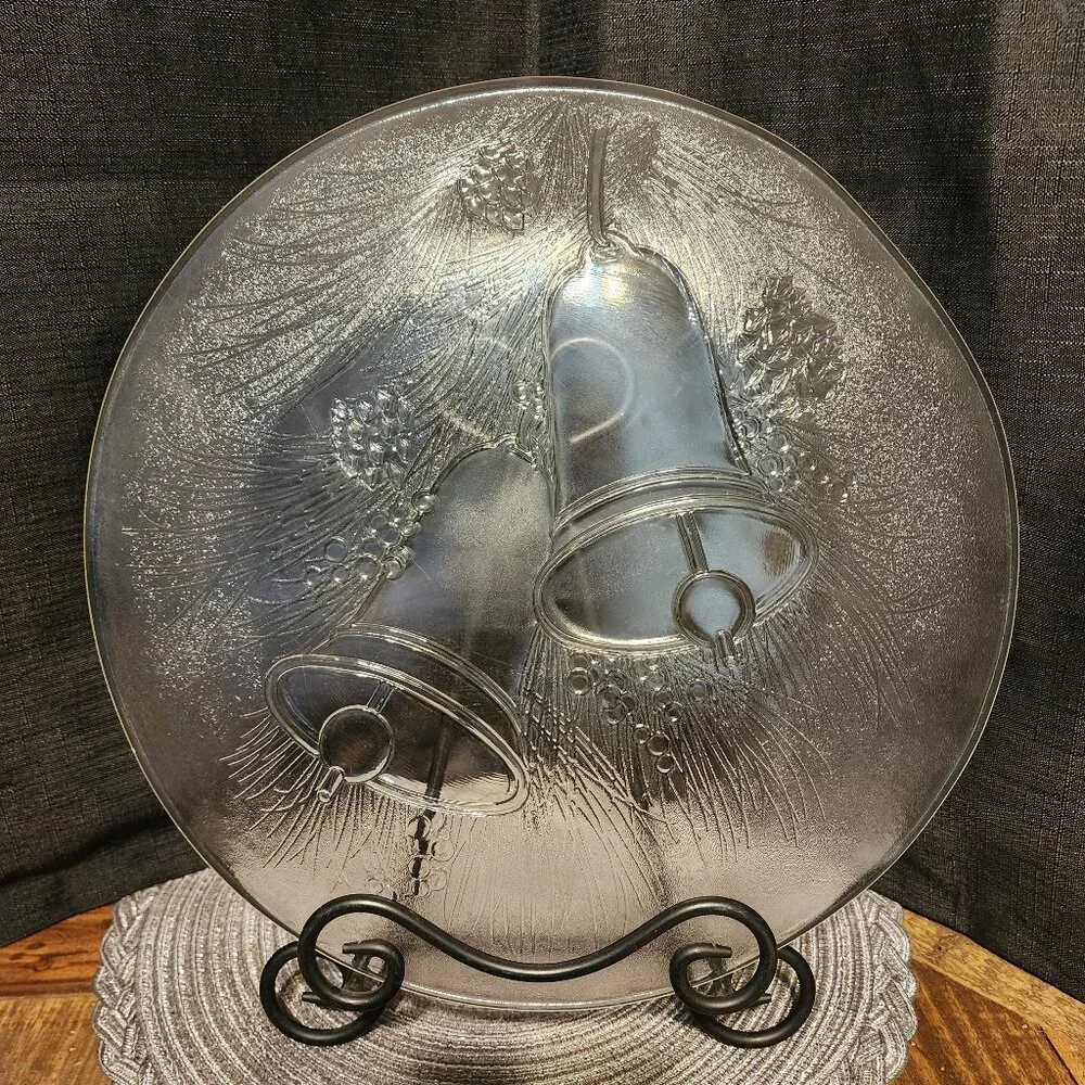 Libbey Holiday Bells 13 Inch Glass Serving Platter - Vintage Holiday